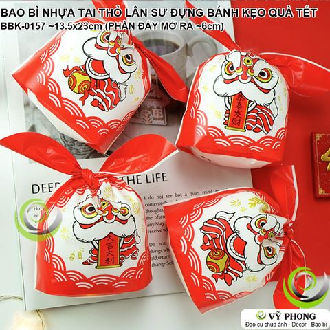  SET 10 BAO BÌ TÚI NHỰA HDPE CAO CẤP TAI THỎ IN HÌNH LÂN SƯ ĐỰNG BÁNH KẸO TẾT ĐỰNG QUÀ TẶNG TÂN XUÂN NĂM MỚI NEW YEAR BBK-0157 