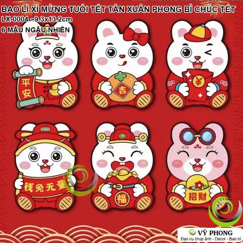  SET 6 BAO LÌ XÌ MỪNG TUỔI TẾT PHONG BÌ HÌNH CHÚ THỎ BUNNY CHÚC PHÚC TRANG TRÍ TÂN NIÊN XUÂN NĂM MỚI LX-0004 