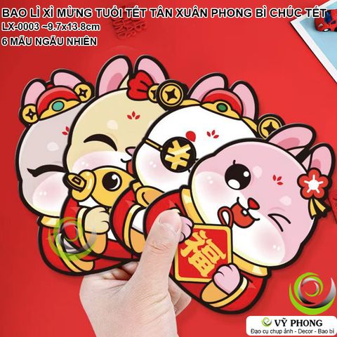  SET 6 BAO LÌ XÌ MỪNG TUỔI TẾT PHONG BÌ HÌNH CHÚ THỎ BUNNY CHÚC PHÚC TRANG TRÍ TÂN NIÊN XUÂN NĂM MỚI LX-0003 