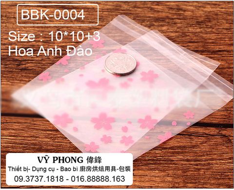  Bao bì túi dán 10x10cm đựng bánh kẹo cookies/socola Hoa Anh Đào 10túi/xấp BBK-0004 