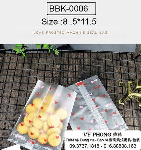  BAO BÌ BÁNH KẸO 8.5x11.5cm HÀN MIỆNG ĐỰNG BÁNH KẸO TRẮNG MỜ TIM BBK-0006 