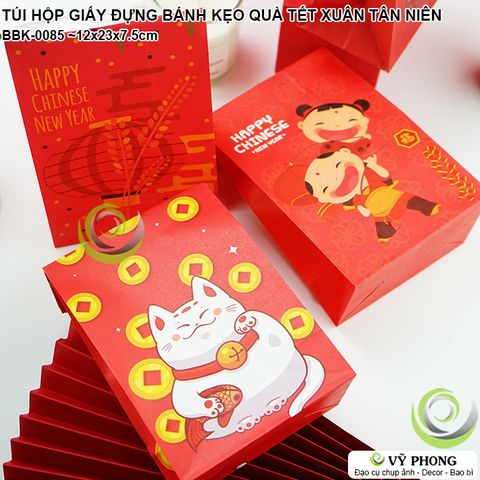  COMBO 5 TÚI GIẤY TAM GIÁC ĐỰNG BÁNH KẸO QUÀ TẾT IN HÌNH MỪNG XUÂN TÂN NIÊN ĐỰNG QUÀ TẶNG NĂM MỚI BBK-0085 