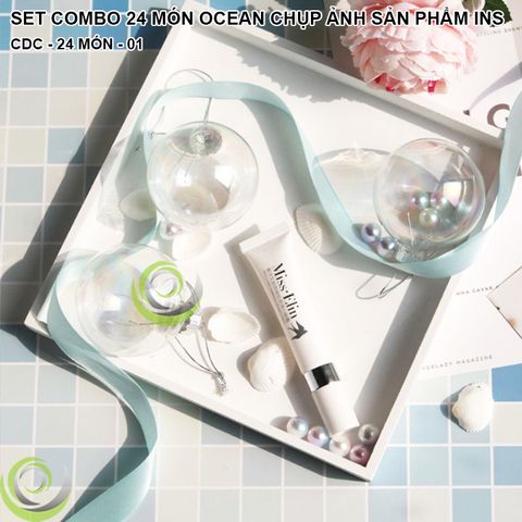  SET COMBO 24 MÓN OCEAN STYLE CHỤP MỸ PHẨM PHỤ KIỆN ĐẠO CỤ CHỤP ẢNH SẢN PHẨM INS CDC-24 MÓN-01 