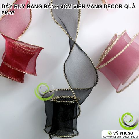  DÂY RUY BĂNG VIỀN VÀNG BẢN LỚN 4CM BUỘC TRANG TRÍ DECOR HỘP QUÀ TẶNG HỘP BÁNH KEM PET TRANG TRÍ NHÀ PK-07 