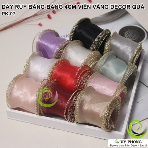  DÂY RUY BĂNG VIỀN VÀNG BẢN LỚN 4CM BUỘC TRANG TRÍ DECOR HỘP QUÀ TẶNG HỘP BÁNH KEM PET TRANG TRÍ NHÀ PK-07 