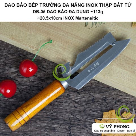  DAO BÀO BẾP TRƯỞNG ĐA NĂNG INOX CÁN GỖ BÀO CỦ QUẢ TRÁI CÂY KHUI NẮP HỘP DB-05 