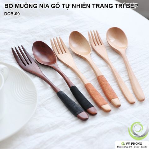  BỘ MUỖNG NĨA GỖ TỰ NHIÊN PHONG CÁCH NHẬT TRANG TRÍ BẾP ĐẠO CỤ CHỤP ẢNH SẢN PHẨM INS DCB-09a~f 