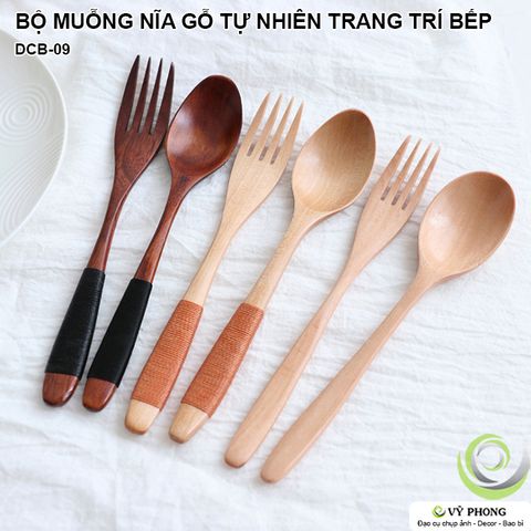  BỘ MUỖNG NĨA GỖ TỰ NHIÊN PHONG CÁCH NHẬT TRANG TRÍ BẾP ĐẠO CỤ CHỤP ẢNH SẢN PHẨM INS DCB-09a~f 