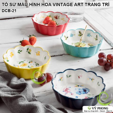  TÔ SỨ MÀU HÌNH HOA VINTAGE LIVING ART TRANG TRÍ BẾP CHỤP HÌNH ĐẠO CỤ CHỤP ẢNH SẢN PHẨM INS DCB-21 