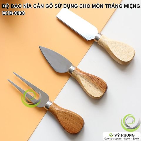  BỘ 3 DAO NĨA INOX CÁN GỖ PHONG CÁCH NHẬT BẢN DÙNG CHO TRÁNG MIỆNG PHÔ MAI TRANG TRÍ BẾP ĐẠO CỤ CHỤP ẢNH SẢN PHẨM DCB-38 