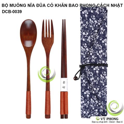  BỘ MUỖNG NĨA ĐŨA GỖ CÓ KHĂN GÓI PHONG CÁCH NHẬT BẢN TRANG TRÍ BẾP ĐẠO CỤ CHỤP ẢNH SẢN PHẨM INS DCB-39 