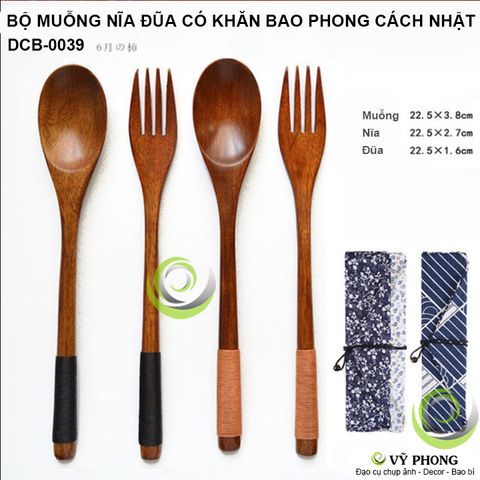  BỘ MUỖNG NĨA ĐŨA GỖ CÓ KHĂN GÓI PHONG CÁCH NHẬT BẢN TRANG TRÍ BẾP ĐẠO CỤ CHỤP ẢNH SẢN PHẨM INS DCB-39 