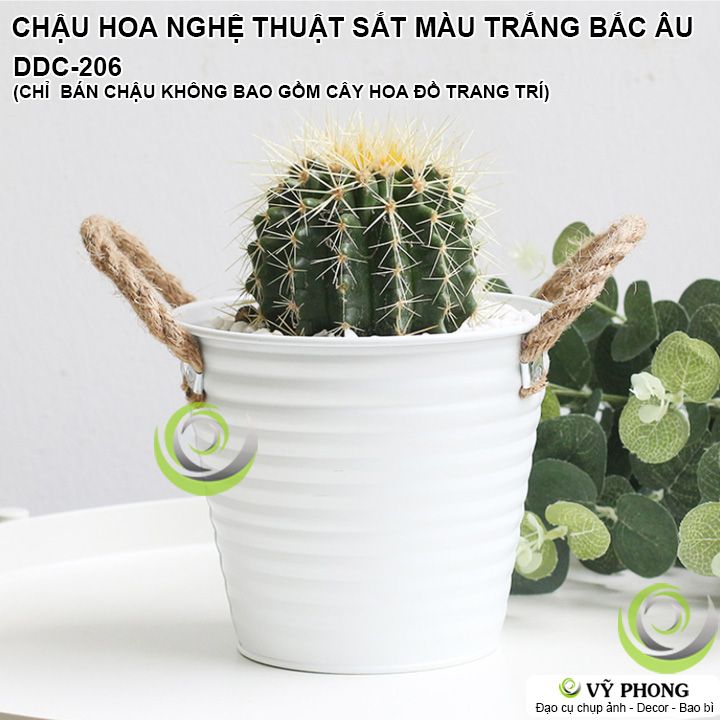 CHẬU HOA SẮT CHẬU CÂY SẮT VINTAGE BẮC ÂU MÀU TRẮNG QUAI DÂY TRANG TRÍ CHỤP HÌNH ĐẠO CỤ CHỤP ẢNH SẢN PHẨM INS DDC-206