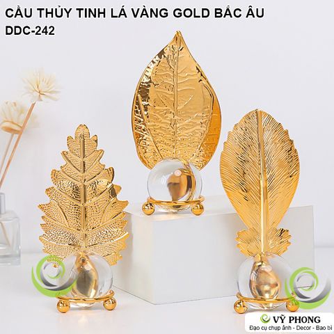  TRÁI CẦU THỦY TINH LÁ SẮT GOLDEN VINTAGE PHONG CÁCH BẮC ÂU NORDIC TRANG TRÍ CHỤP HÌNH ĐẠO CỤ CHỤP ẢNH SẢN PHẨM DDC-242 