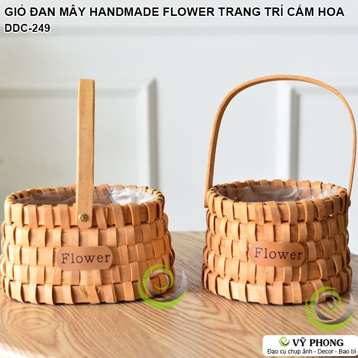 GIỎ HOA ĐAN MÂY TỰ NHIÊN HANDMADE GẮN TAG DA FLOWER TRANG TRÍ VƯỜN PHỒNG KHÁCH ĐẠO CỤ CHỤP ẢNH SẢN PHẨM INS DDC-249