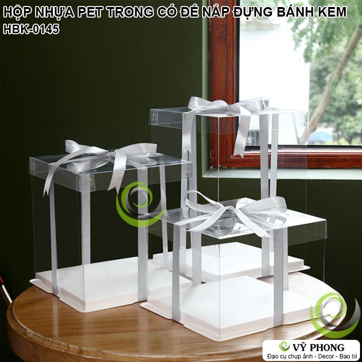 HỘP NHỰA PET ĐỰNG BÁNH TRONG SUỐT MICA CÓ ĐẾ NẮP ĐỰNG VÀ TRƯNG BÀY BÁNH KEM BÁNH SINH NHẬT HBK-0145