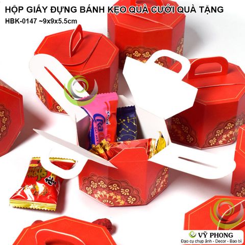  SET 5 HỘP HỘP GIẤY ĐỰNG BÁNH KẸO LÀM QUÀ ĐÁM CƯỚI ĐỰNG QUÀ TẶNG LỄ TẾT HÌNH BÁT GIÁC CÓ QUAI XÁCH HBK-0147 