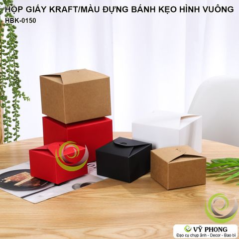  HỘP GIẤY KRAFT / MÀU ĐỰNG BÁNH KẸO ĐỰNG QUÀ TẶNG HÌNH VUÔNG NẮP GẤP HBK-0150 