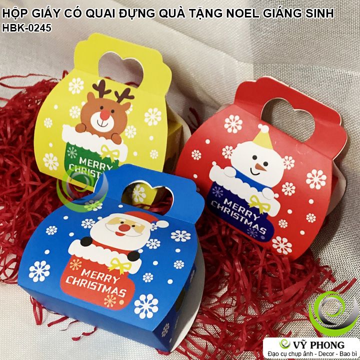 HỘP GIẤY ĐỰNG CÓ QUAI QUÀ TẶNG NOEL HỘP ĐỰNG BÁNH KẸO TRANG TRÍ DECOR TIỆC GIÁNG SINH CHRISTMAS HBK-0245