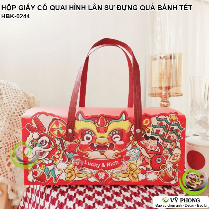 HỘP GIẤY CÓ QUAI HÌNH LÂN SƯ ĐỰNG QUÀ TẶNG TẾT HỘP ĐỰNG BÁNH KẸO NĂM MỚI TRANG TRÍ TÂN XUÂN MÚA LÂN HBK-0244