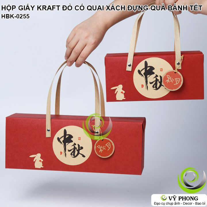 HỘP GIẤY KRAFT ĐỎ CÓ QUAI ĐỰNG QUÀ TẶNG TẾT NĂM MỚI HỘP ĐỰNG BÁNH KẸO TRANG TRÍ TÂN XUÂN NEW YEAR HBK-0255