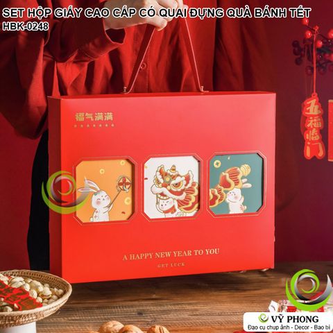  SET HỘP GIẤY CÓ QUAI CAO CẤP ĐỰNG QUÀ TẶNG TẾT LÂN SƯ HỘP ĐỰNG BÁNH KẸO TRANG TRÍ NĂM MỚI TÂN XUÂN NEW YEAR HBK-0248 