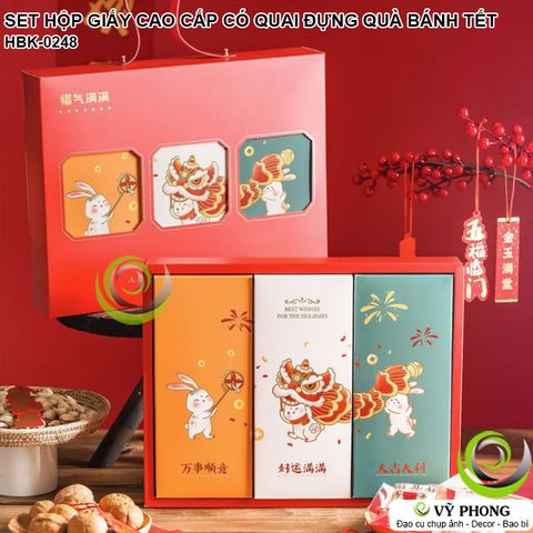  SET HỘP GIẤY CÓ QUAI CAO CẤP ĐỰNG QUÀ TẶNG TẾT LÂN SƯ HỘP ĐỰNG BÁNH KẸO TRANG TRÍ NĂM MỚI TÂN XUÂN NEW YEAR HBK-0248 