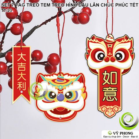  SET 7 TEM TREO TAG TREO HÌNH ĐẦU LÂN CHÚC PHÚC TẾT XUÂN DECOR TRANG TRÍ BAO BÌ HỘP QUÀ NĂM MỚI NEW YEAR TT-23 