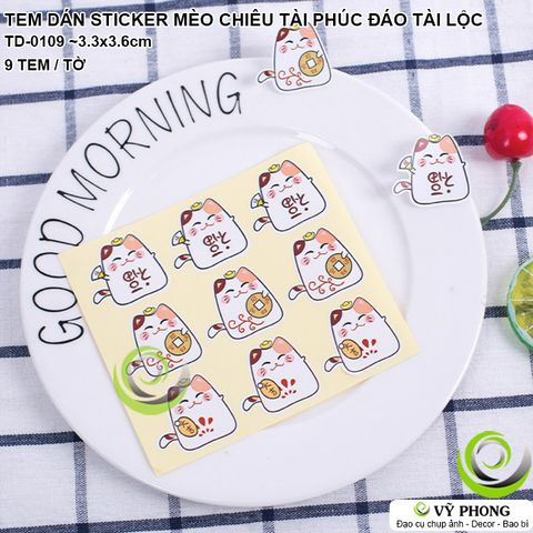  TEM DÁN STICKER NHÃN DÁN HÌNH MÈO CHIÊU TÀI CHỮ PHÚC ĐẠI CÁT ĐỒNG VÀNG NIÊM PHONG DECOR BAO BÌ HỘP QUÀ TẶNG TD-0109 