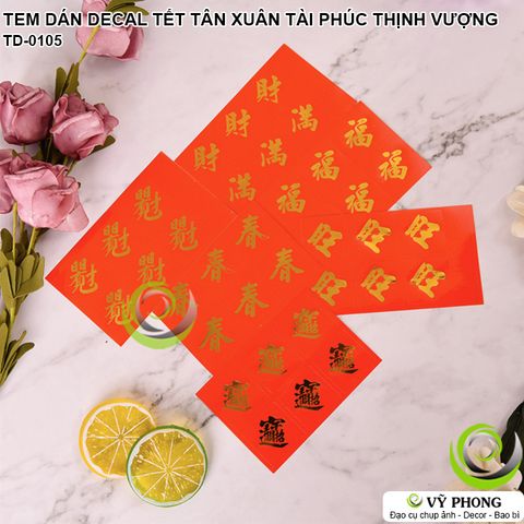  TEM DÁN STICKER NHÃN DÁN CHỮ PHÚC TÀI XUÂN NỀN ĐỎ CHỮ NHŨ VÀNG TRANG TRÍ NIÊM PHONG BAO BÌ HỘP QUÀ TẶNG TẾT XUÂN TD-0105 