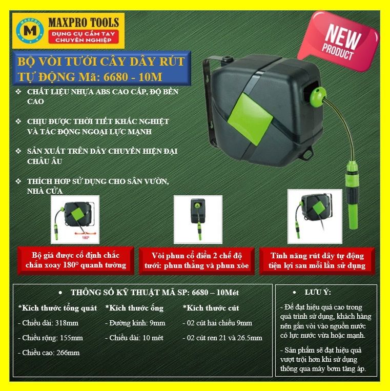 Bộ vòi tưới cây dây rút tự động -10m – Maxpro