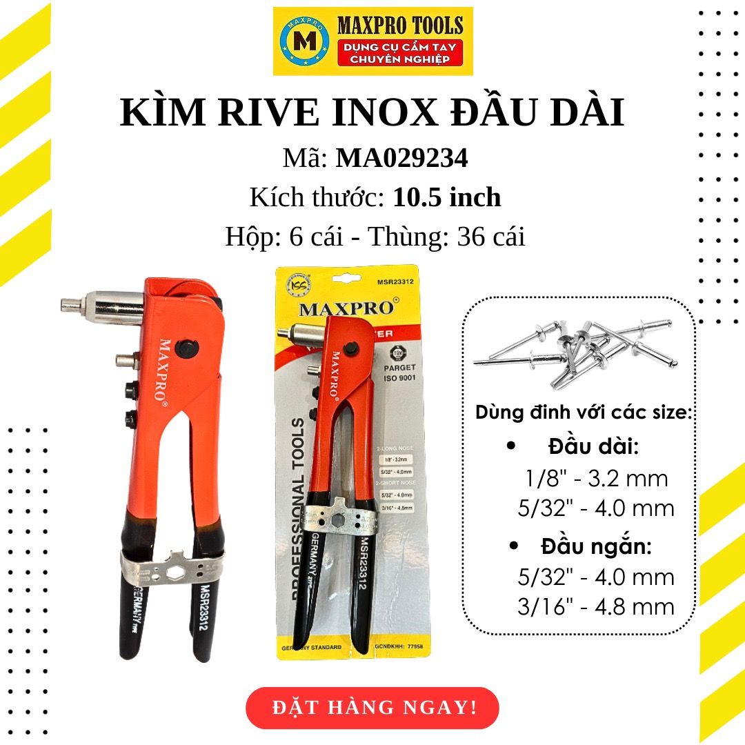 Kìm bấm đinh rive Inox cao cấp Maxpro-MINOX