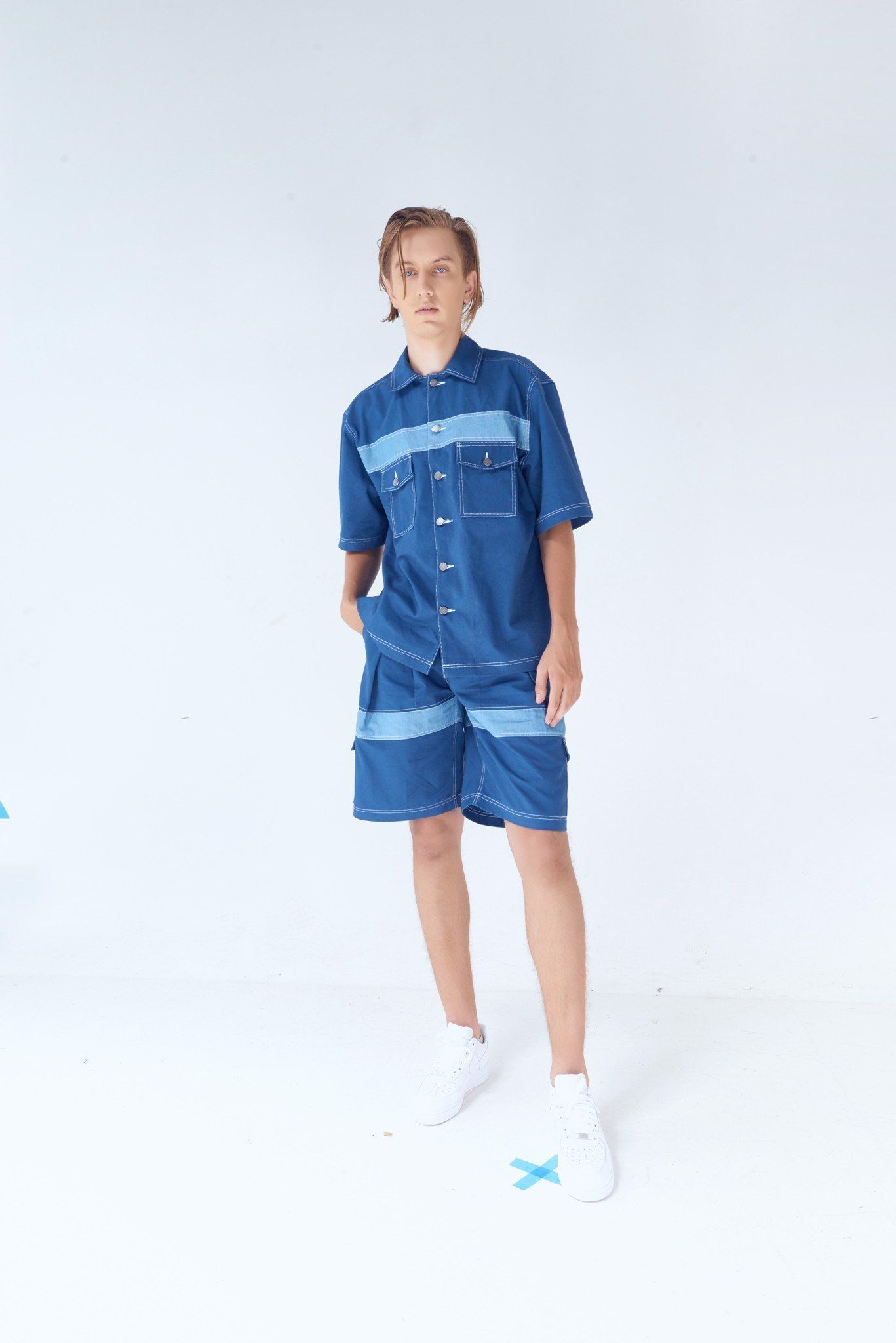 Contrast Panel Pleated Short Pants