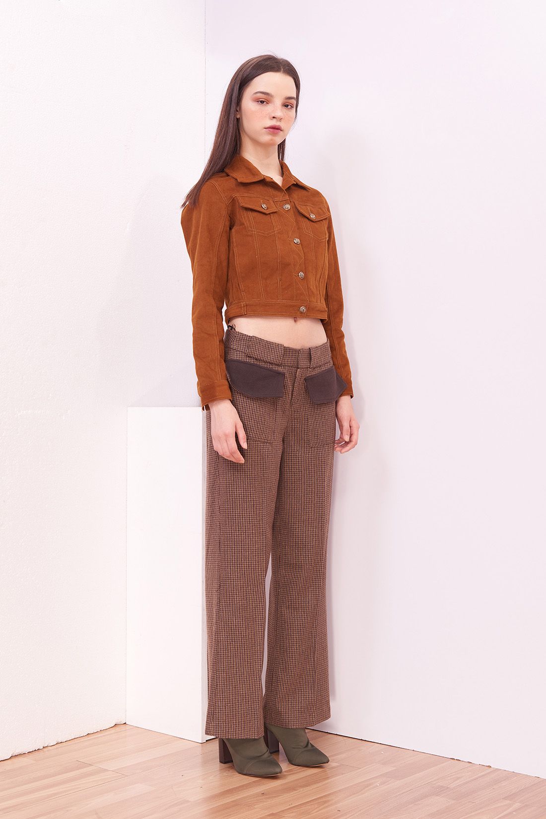 Rib Flap Brown Houndstooth Trousers