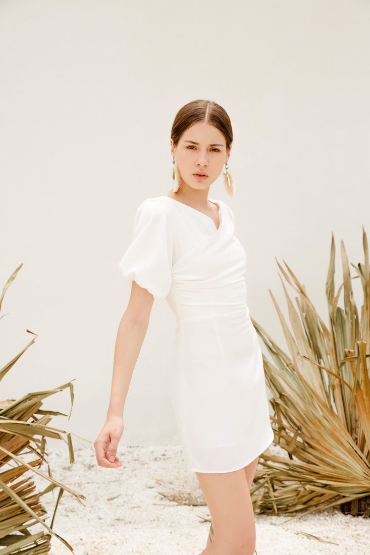 Puffed Sleeves White Dress