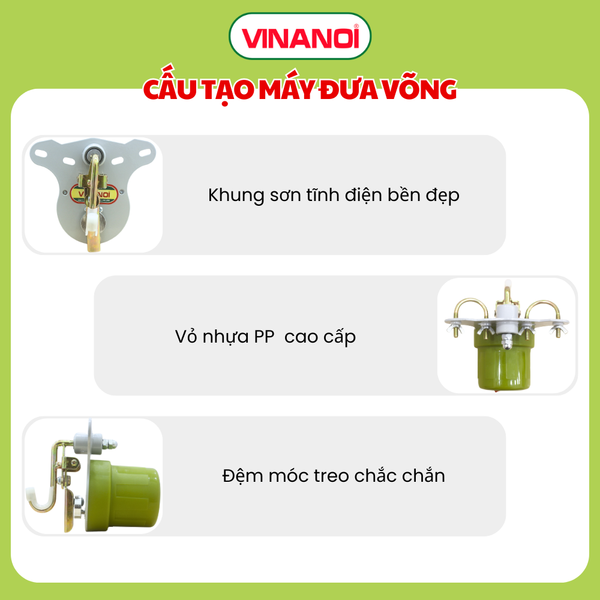 Máy đưa võng tự động cho bé VINANOI AS100 thế hệ mới đưa êm ít ồn, dùng điện 110V-220V