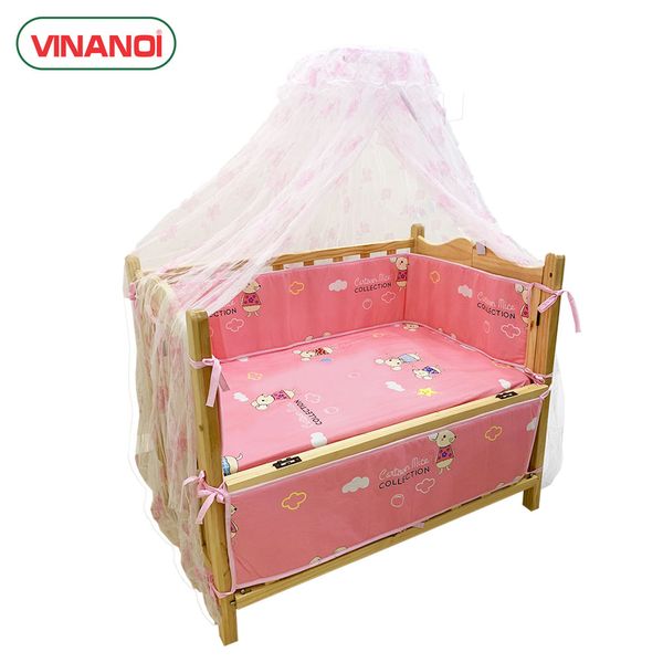 Bộ vây nệm mùng cotton Hàn Quốc cao cấp dành cho nôi gỗ VNN301