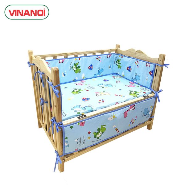 Bộ vây nệm mùng cotton Hàn Quốc cao cấp dành cho nôi gỗ VNN301