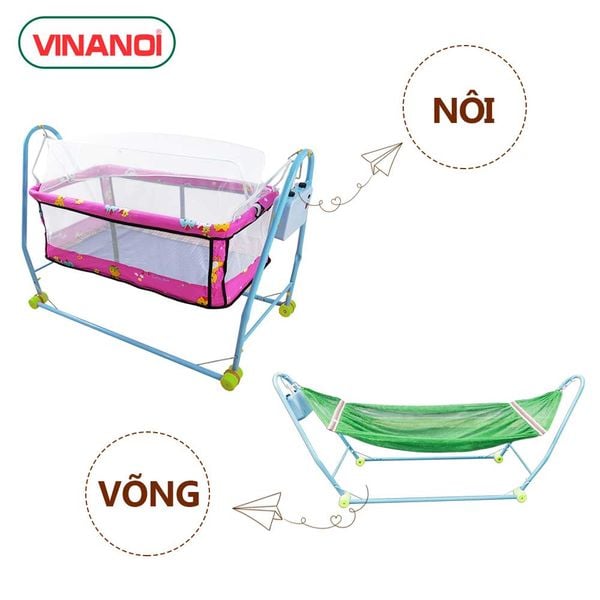 Nôi Võng Tự Động Cho Bé 2 Trong 1 VINANOI NV20H - Lòng Nôi Màu Hồng