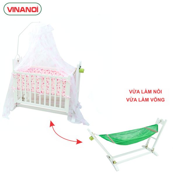 Nôi Em Bé Tự Động Vinanoi-VNN301T Gỗ Thông Cao Cấp Vừa Làm Nôi Vừa Làm Võng Màu Trắng