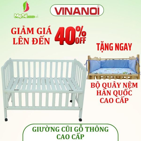Thanh lý giảm 40%. Giường cũi cho bé gỗ thông cao cấp màu trắng VINANOI - VNC122T