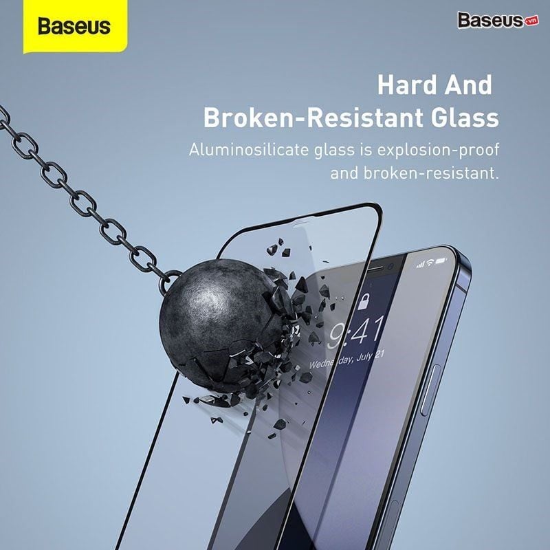 Kính cường lực Baseus 0.23mm iPhone 12 – Full viền, chống bể mép, mép dẻo PET, bộ 2 miếng, bền chắc