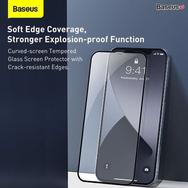 Kính cường lực full viền, chống bể mép dùng cho iPhone 12 Series Baseus 0.23mm Curved-screen Tempered Glass (02 Pcs/set, PET Soft Edge, Crack-resistant edges)