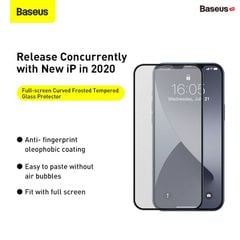 Kính cường lực nhám Baseus iPhone 12 – 0.25mm, chống vân tay, full viền, bộ 2 miếng, chống bám cực tốt