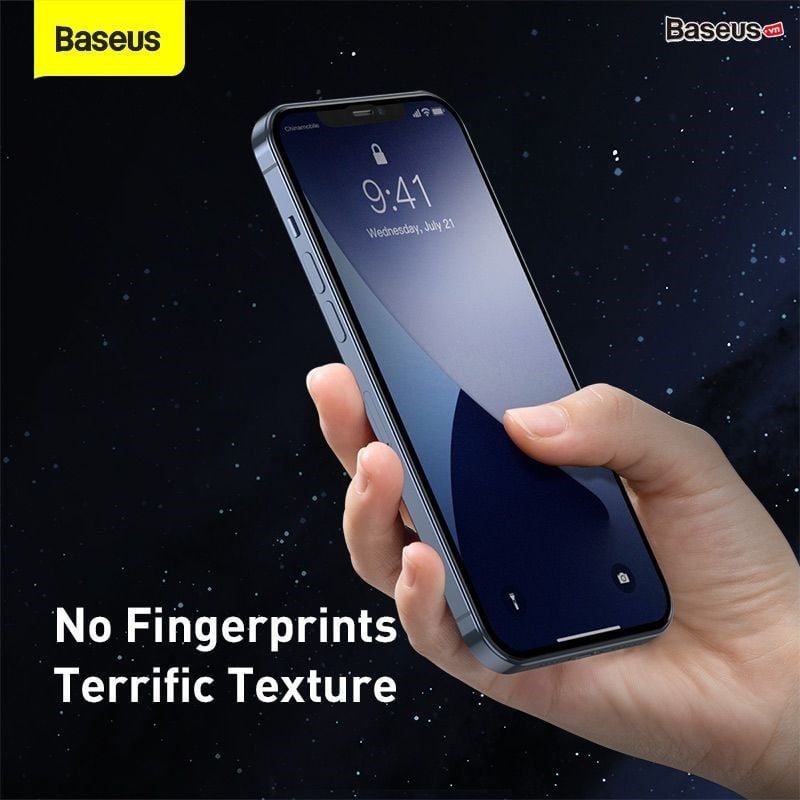 Kính cường lực nhám Baseus iPhone 12 – 0.25mm, chống vân tay, full viền, bộ 2 miếng, chống bám cực tốt
