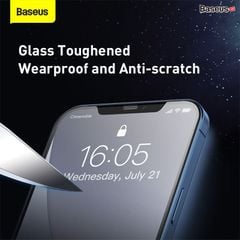 Kính cường lực nhám Baseus iPhone 12 – 0.25mm, chống vân tay, full viền, bộ 2 miếng, chống bám cực tốt