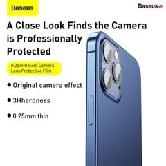 Bộ kính cường lực chống trầy Camera Baseus Gem Camera Lens Protective Film dùng cho iPhone 12 Series (0.25mm , 2 bộ/hộp)