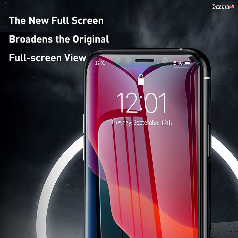 Kính cường lực 3D, 5 lớp chống trầy dùng cho iPhone 11/Pro/Pro Max Baseus Full-Screen and Full-glass Tempered Glass (0.3mm, full kính, full viền, Bộ 2 cái + Khung cố định hỗ trợ dán)