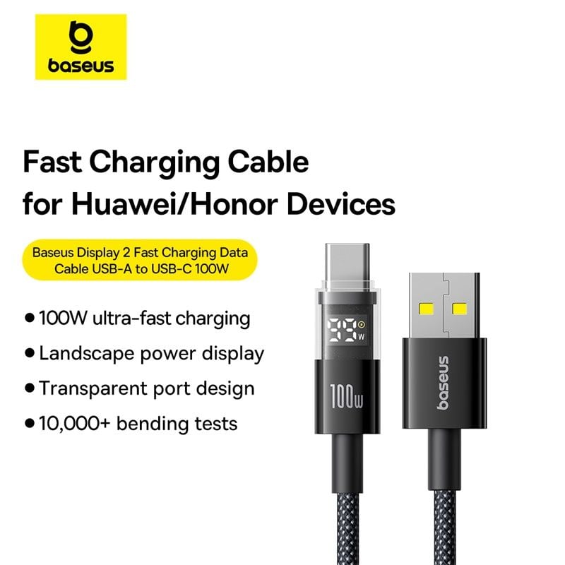Cáp Sạc Nhanh USB to Type-C Baseus Display 2 100W (Digital Display, 480Mbps)