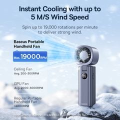 Quạt Cầm Tay Baseus GoTrip DT1 High-Speed (4000mAh, 8.5H, Digital Display, 19000RPM & 5m/s, 5 Speed Settings, 90° Foldable)